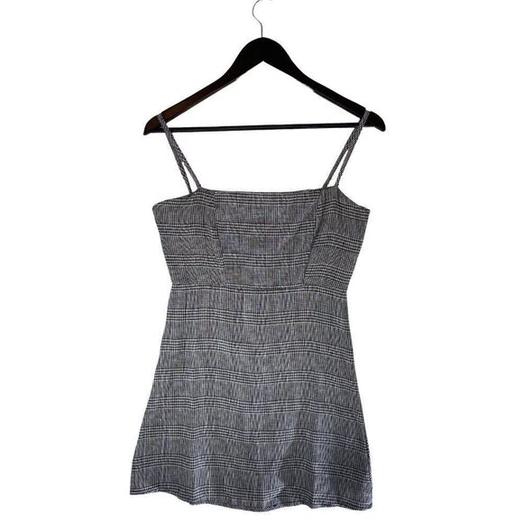Vintage Y2K Black Houndstooth Plaid Sundress 90s Aesthetic Dress - Picture 1 of 6